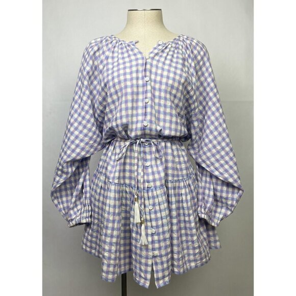 L*Space Vida Mini Dress Size XS Purple Park Slope Gingham Button-Up Swim Coverup - Picture 4 of 16